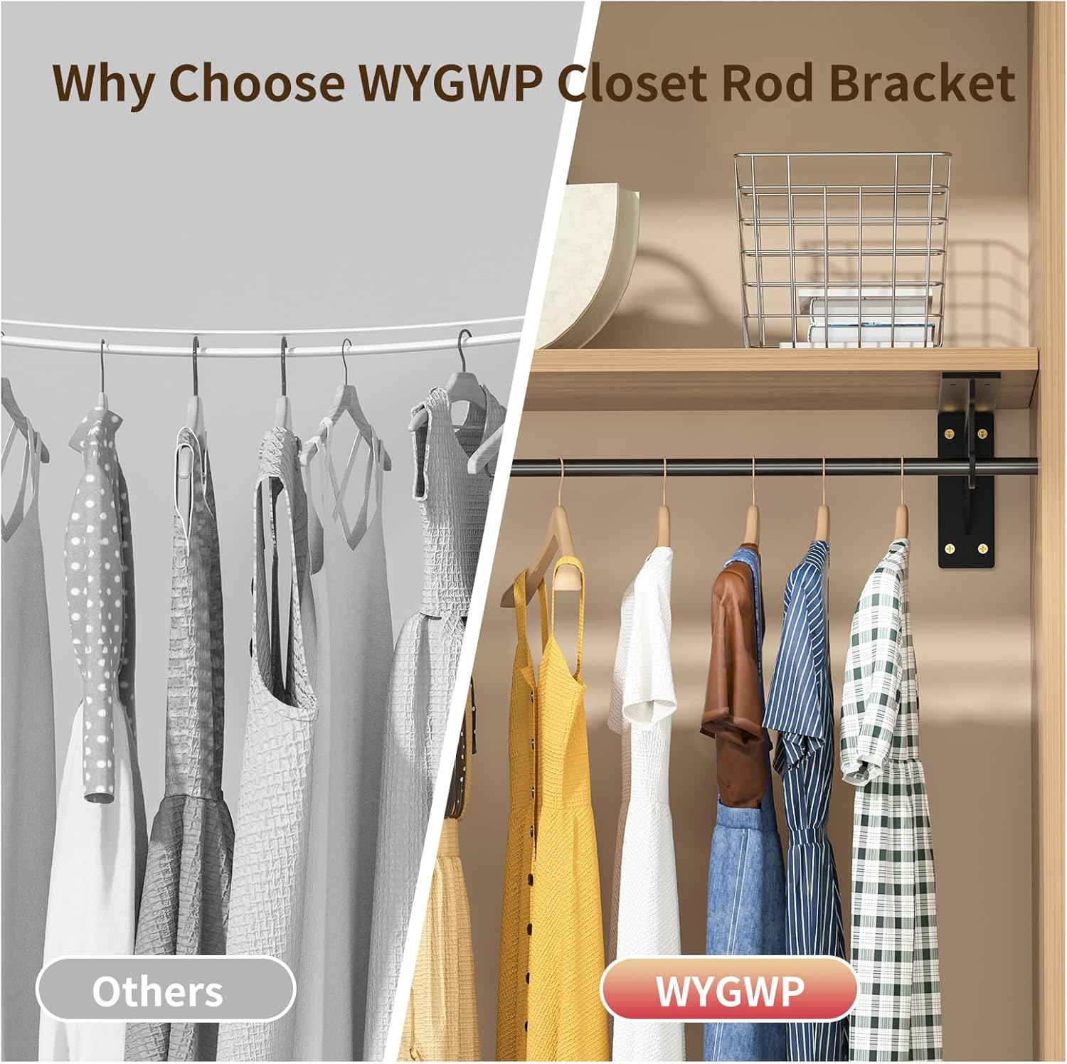 Closet Rod Brackets Heavy Duty Support 400 lbs WYGWP 10 inch Wall Mounted Closet Shelf Brackets with Rod Holder for Home and Closet Decor (4pack Black)