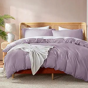 Nestl Queen Duvet Cover Set with Comforter Insert - Dusty Purple 4 Piece 90x90 Duvet Cover & 2 Pillow Shams with White Quilted Down Alternative Comforter, Ultra Soft, All Season