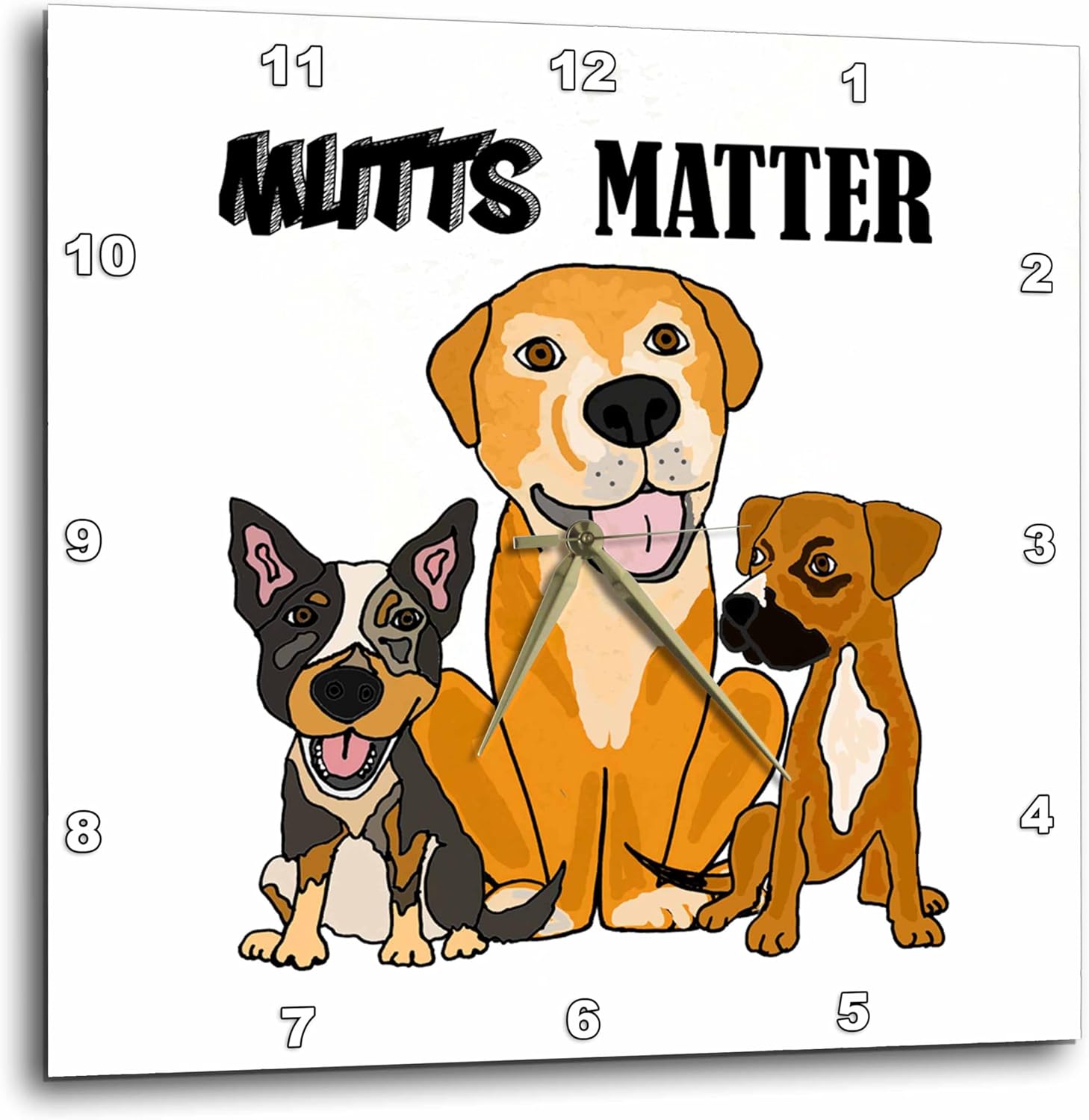 3dRose Wall Clock Silent - 13 inch - Cute Funny Mutts Matter Rescue Dog Cartoon - Pets