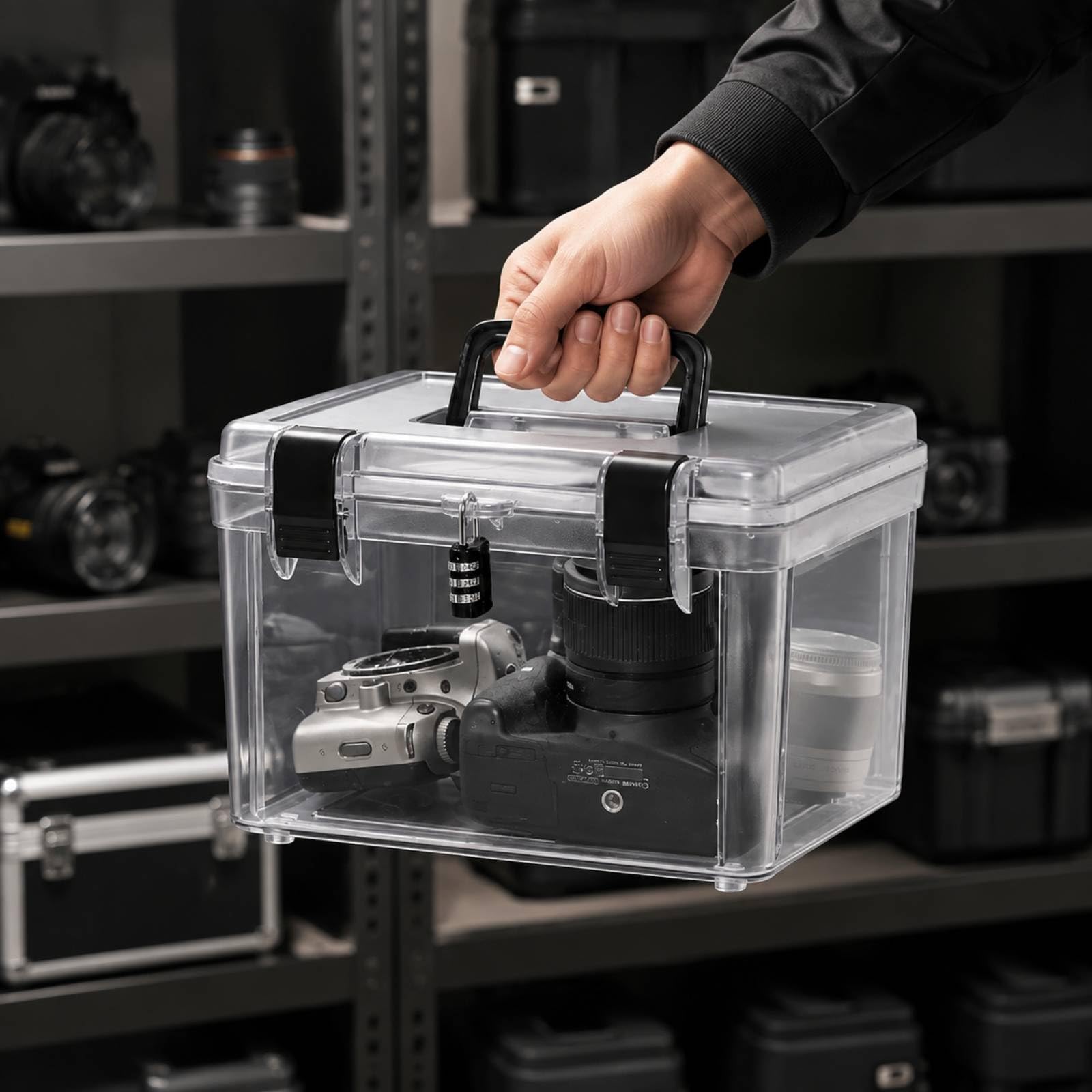 Estuche Protección Impermeable Caja Almacenamiento Fotográfico Transparente Anticolisión para Fotógrafos, M, Sin Bloqueo