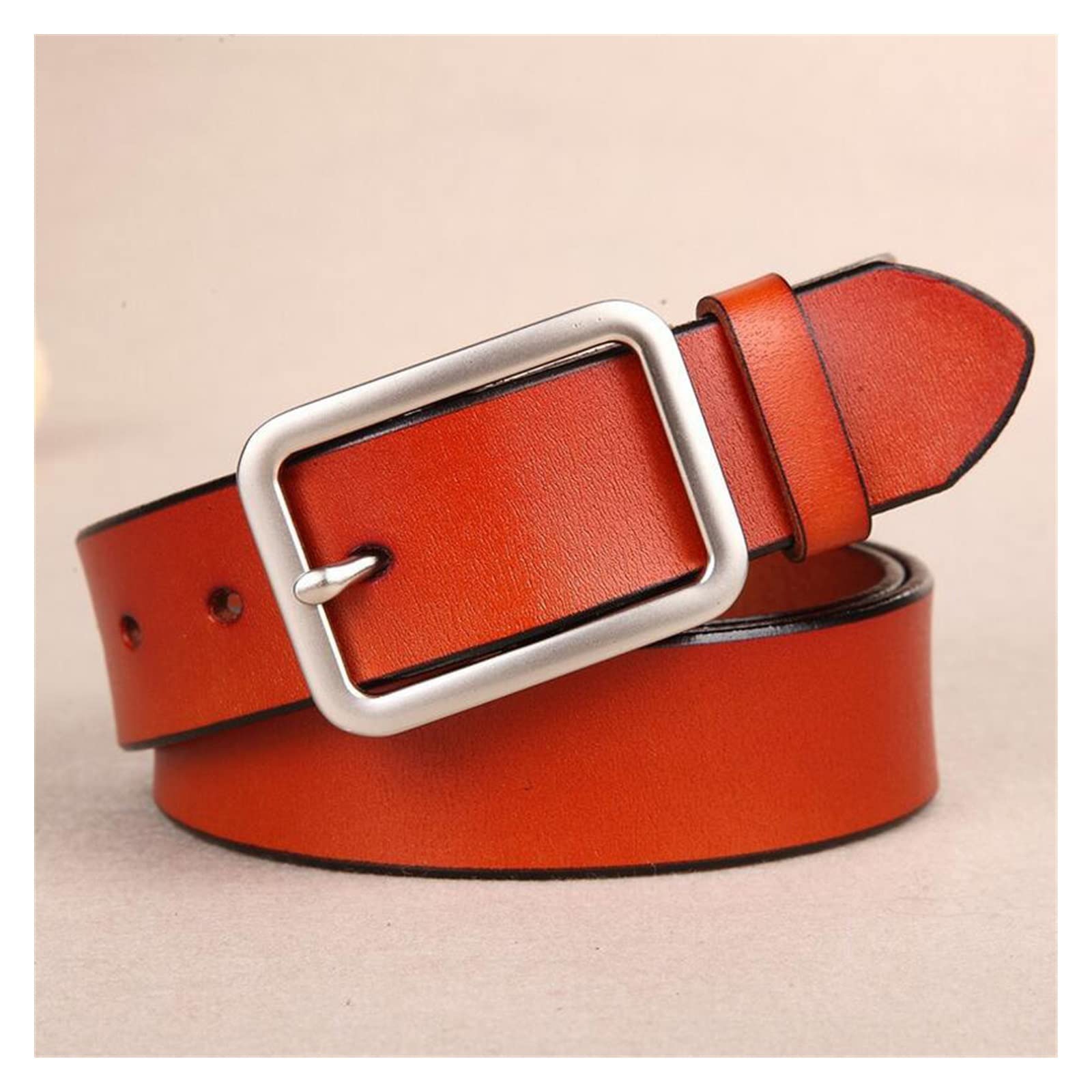 ZZSRJ Ceintures en Cuir Blanc for Ceintures for Femmes Ceinture à Boucle en métal argenté for Dames Jeans Wild Black Belt 37.40in (Belt Length : 105CM, Color : Brown)