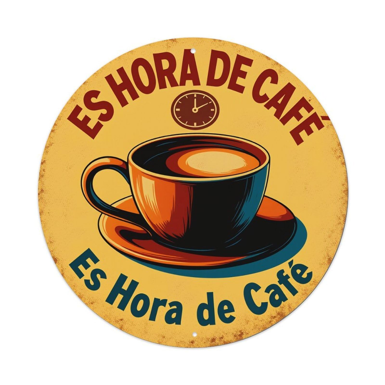 It's Coffee Time Round Tin Sign Vintage Metal Poster, Home Bar Garage Man Cave Cafe Indoor & Outdoor Wall Decoration 8x8Inches