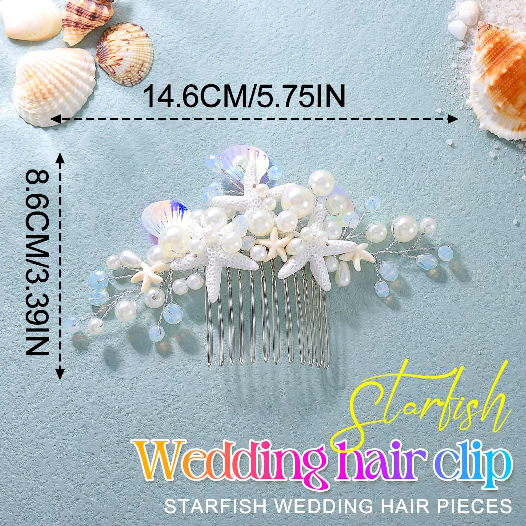 GORAIS Starfish Bridal Hair Comb Pearl Beach Wedding Hair Accessories Shell Hair Pieces for Brides and Women - Image 2
