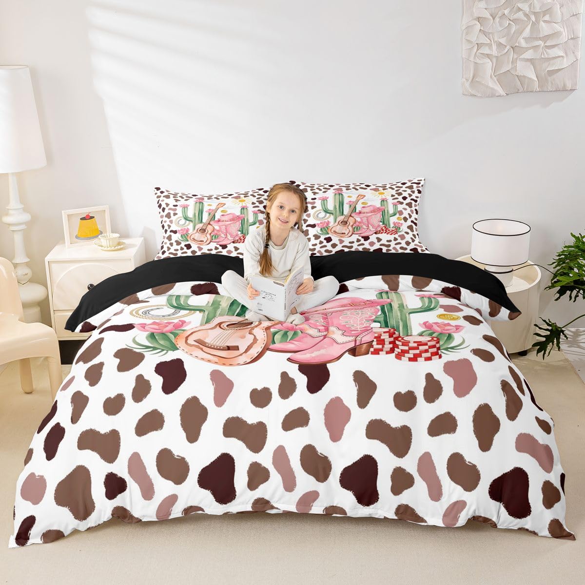 Homewish różowe kowbojki king size pościel retro krowa skóra bydlęca nadruk poszewka na kołdrę zestaw dzikie zachodnie kowbojki buty poszwa na kołdrę pustynia kaktus gitara zestawy łóżek