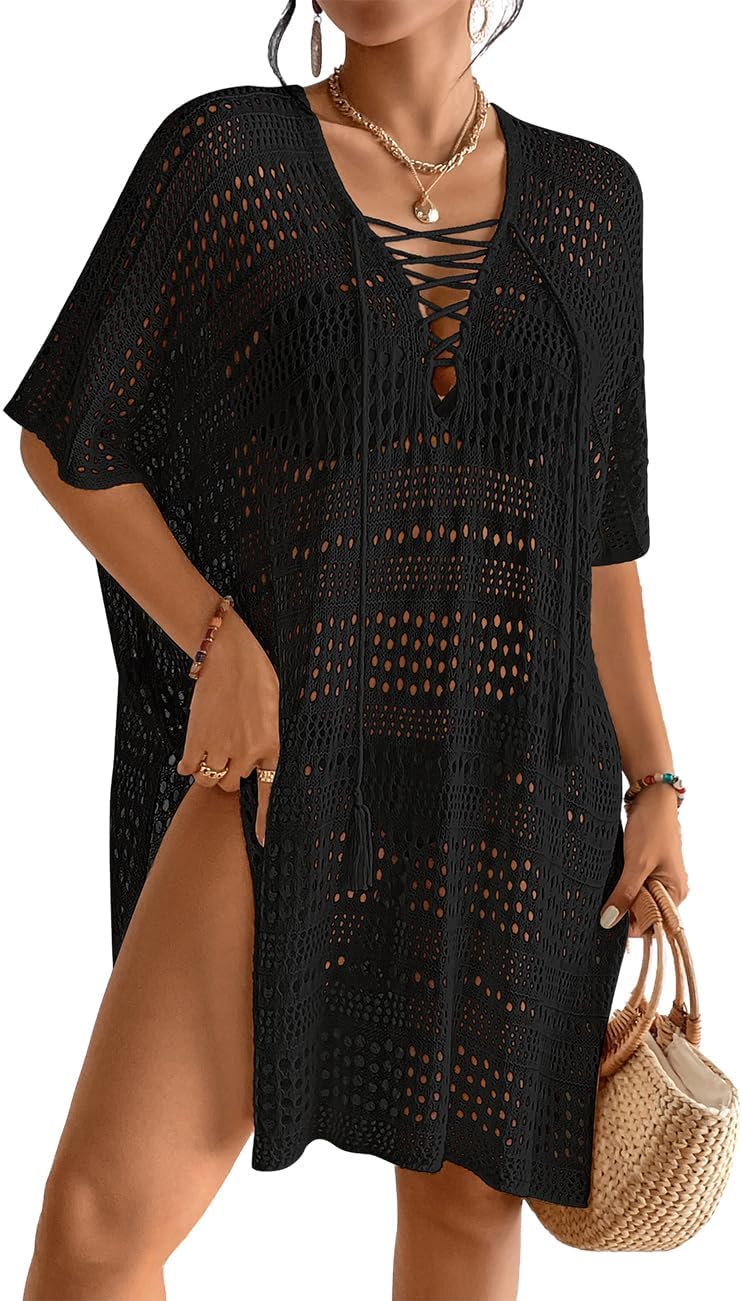BsubseachSexy Hollow Out Swim Cover Up Crochet Swimsuit Bikini Coverup Summer Outfits