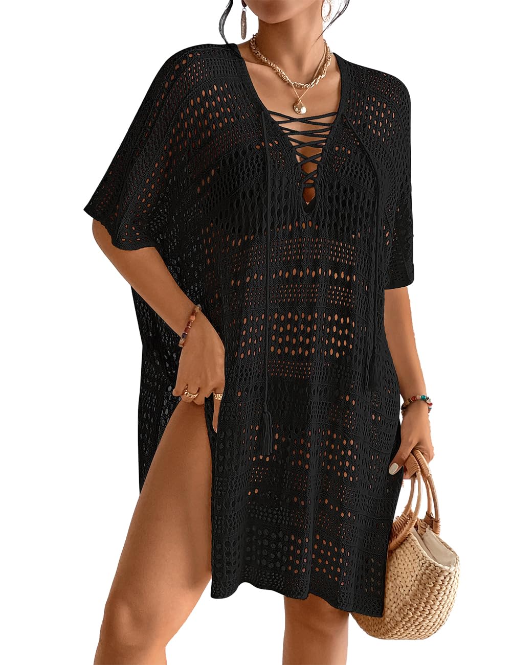 BsubseachSexy Hollow Out Swim Cover Up Crochet Swimsuit Bikini Coverup Summer Outfits