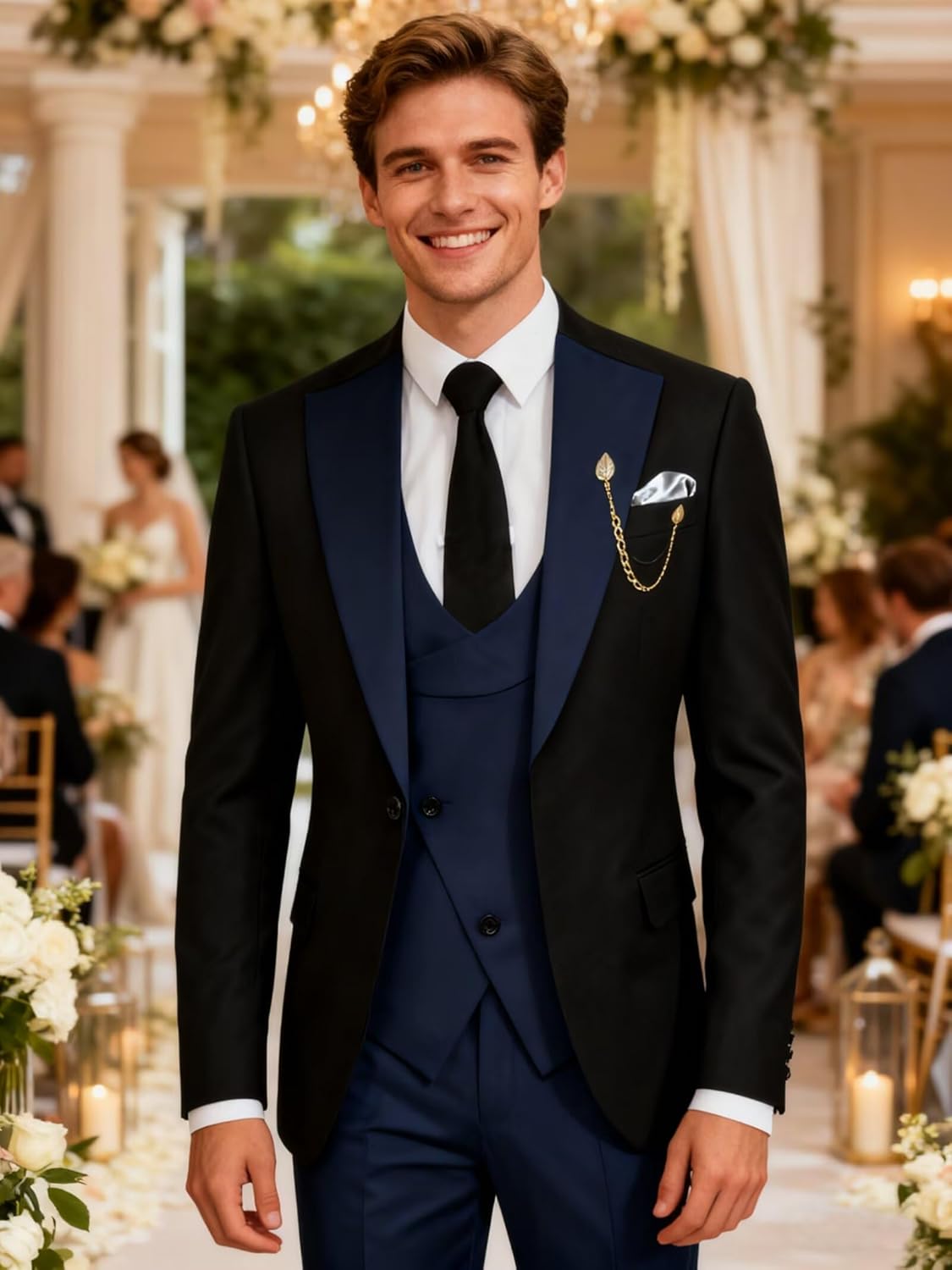 Wangyue 3 Piece Mens Tuxedo Suit Slim Fit Tuxedo for Men Double Breasted Wedding Prom Suits Blazer Vest Pants Sets 2026 - Image 2