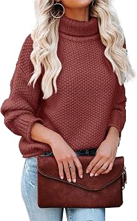 Women Turtleneck Sweaters Batwing Sleeve Casual Loose Chunky Pullover Sweater Knit Tops