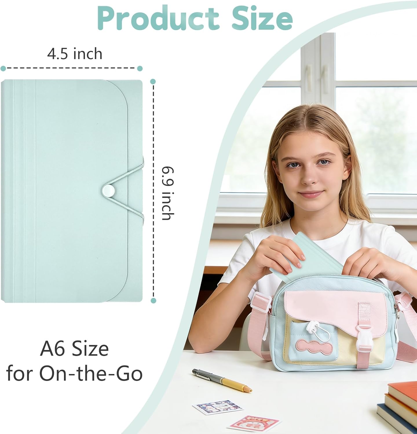 Sticker Storage Organizer with 13 Expandable Pockets A6 Large Capacity Sticker Organizer Binder Holder for Collecting Stickers Scrapbook Paper Organization Box Washi Tape Journal Album (Green)
