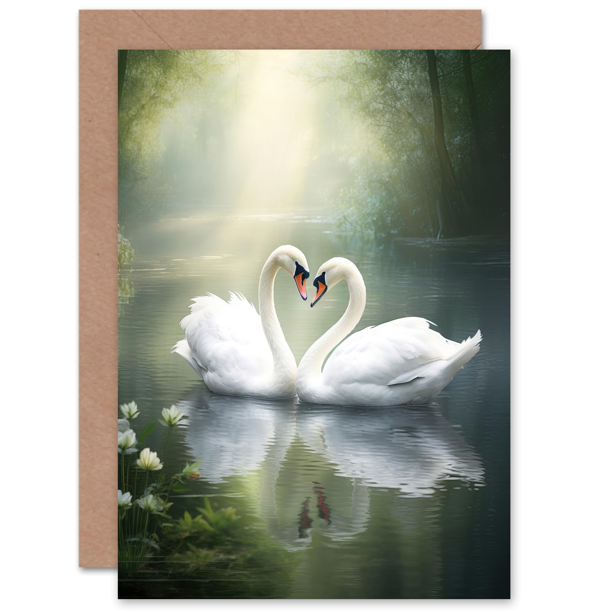 Elegant Loveheart Swans Love Romance Anniversary Valentines Blank Greeting Card