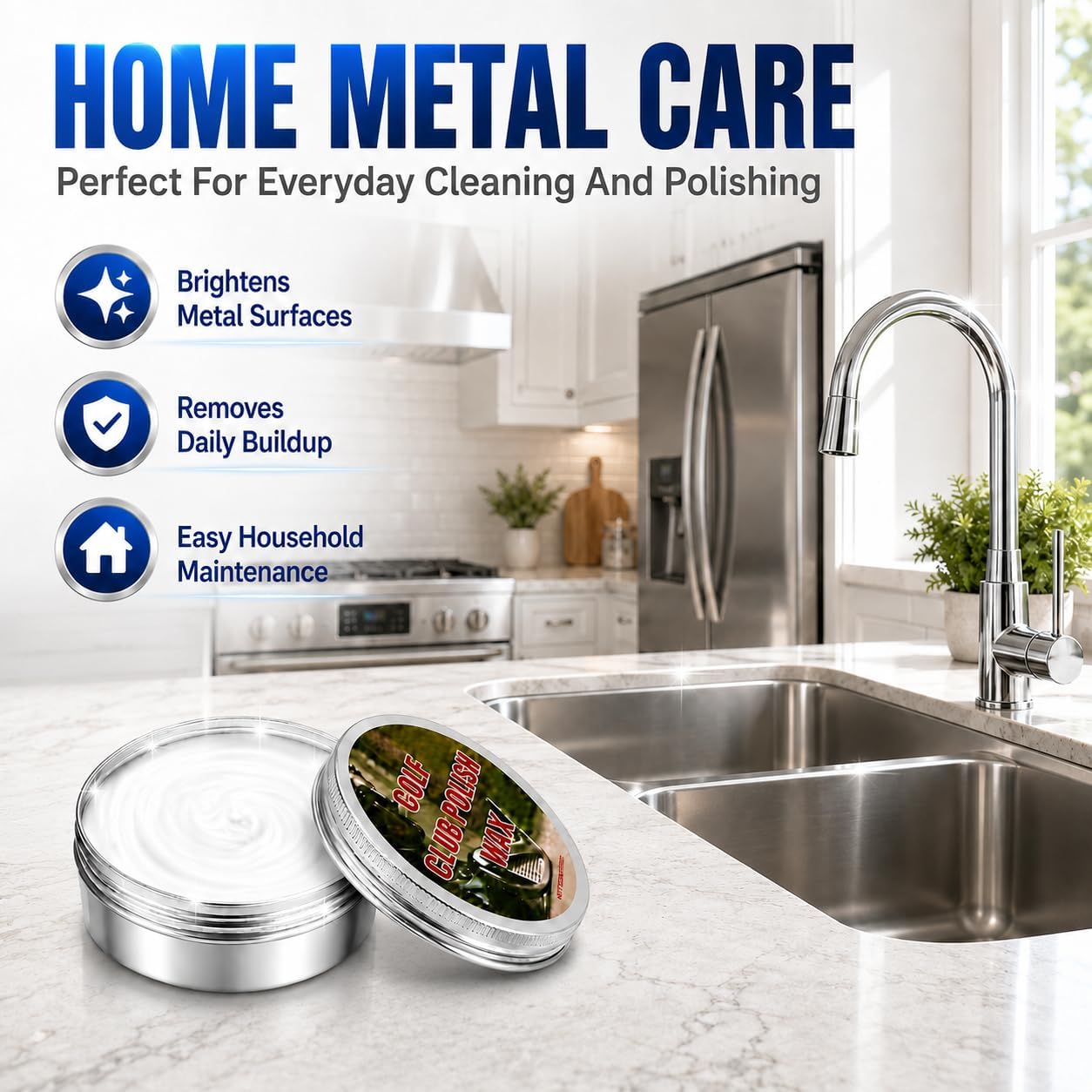 Metal Cleaner and Polish, Stainless Steel Cleaner & Rust Remover for Metal, Non Abrasive Tarnish Remover for Silver, Brass, Copper, Chrome, Sink, Appliances, Jewelry, Wheel & Golf Club Polish