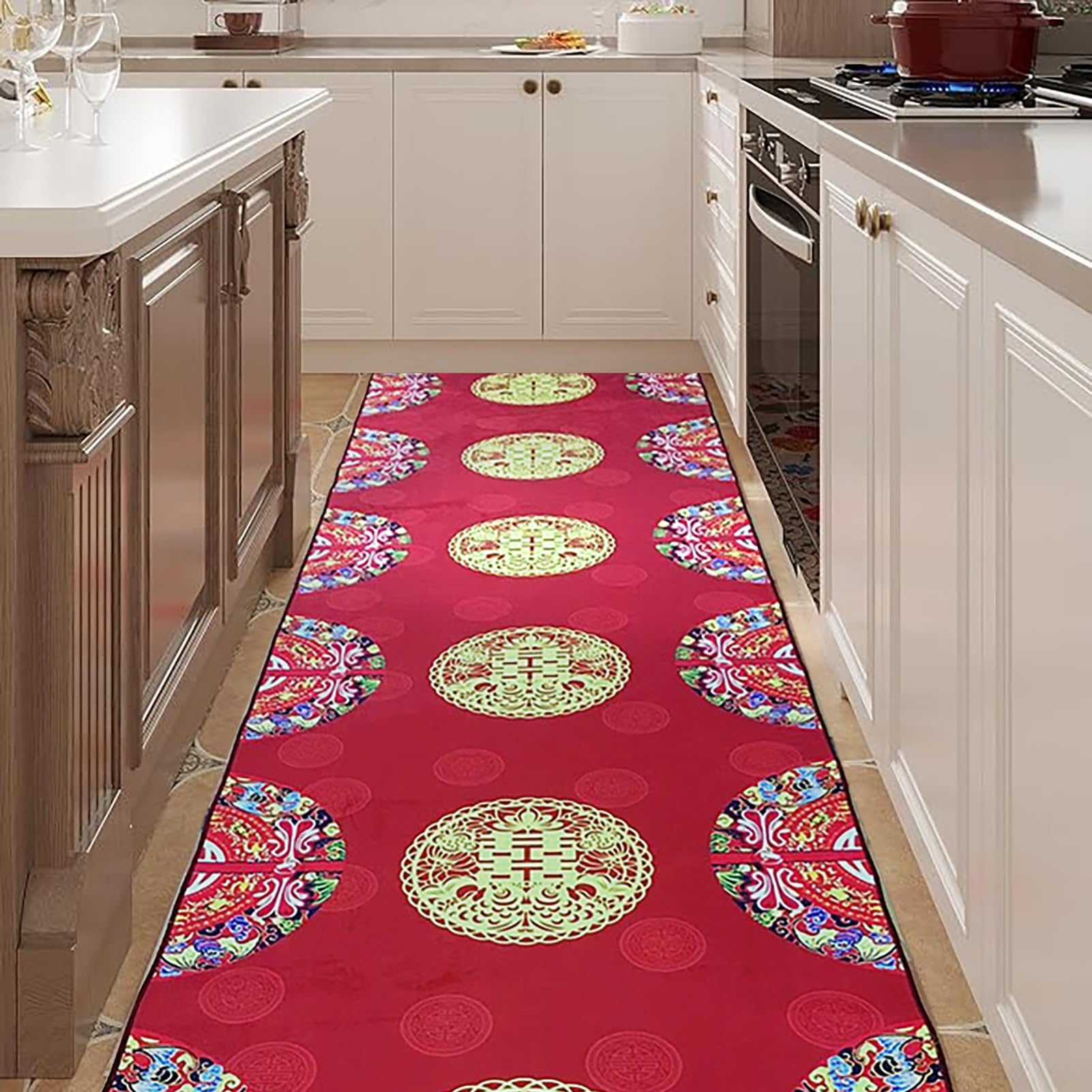 Tapis de sol long cuisine tapis buanderie style mariage chinois antidérapant 90x100cm