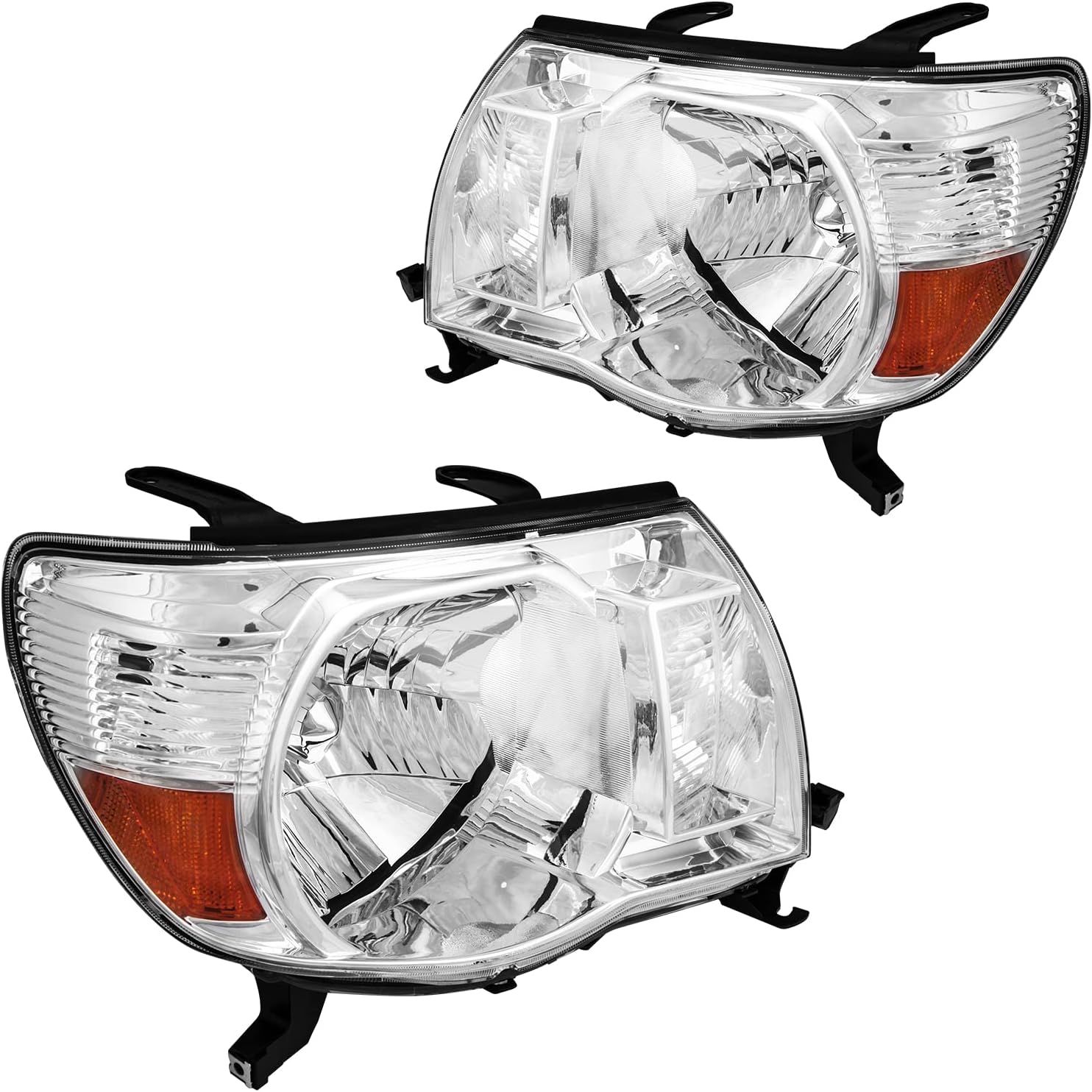 Headlight Assembly,Chrome Headlights Compatible with 2005-2011 Tacoma,Amber Reflector Color Clear Lens Color