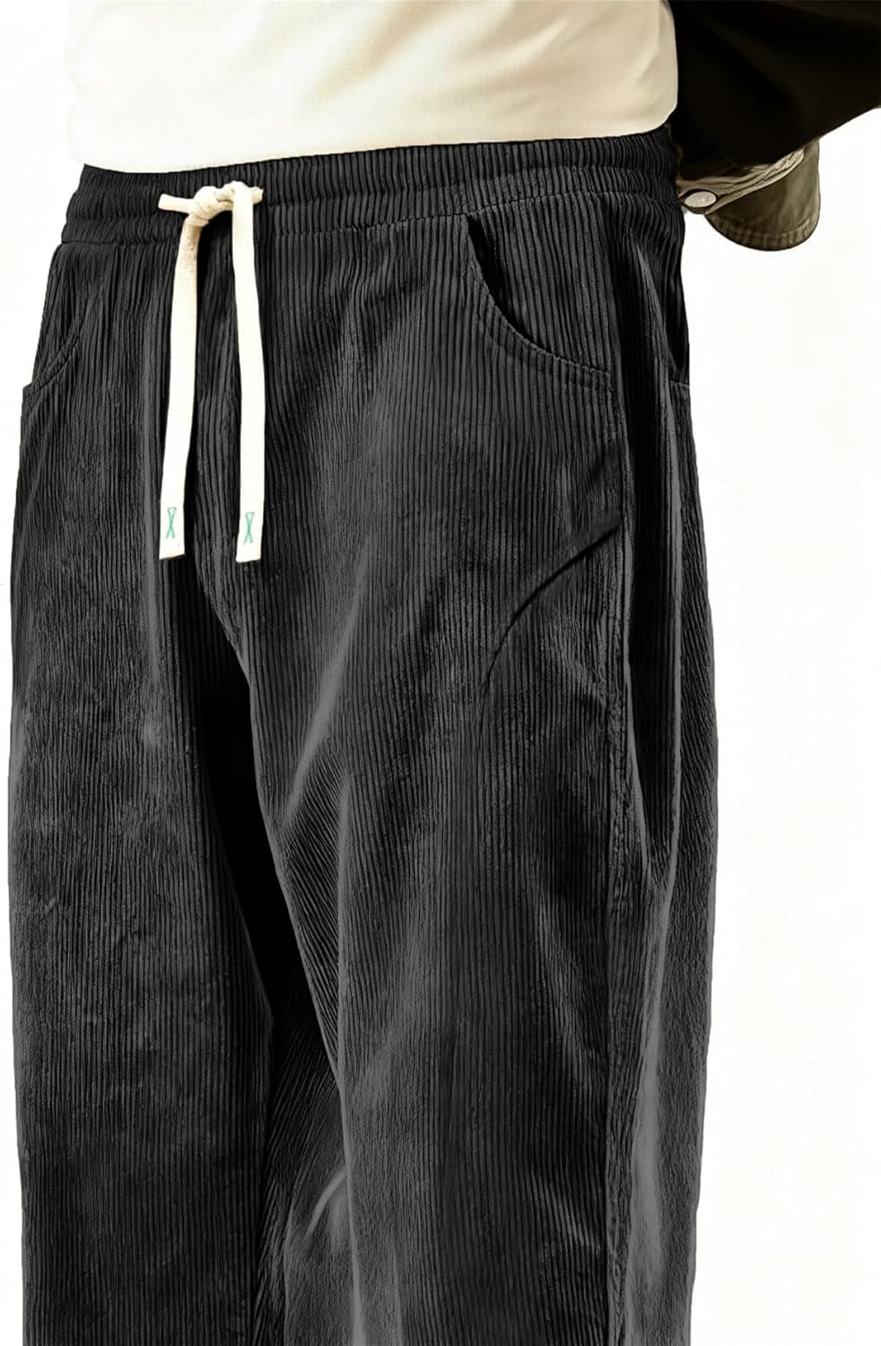 Men's Corduroy Wide Leg Fashion Casual Pants Loose Fit Baggy Straight Sweatpants Elastic Waist Drawstring - Image 3