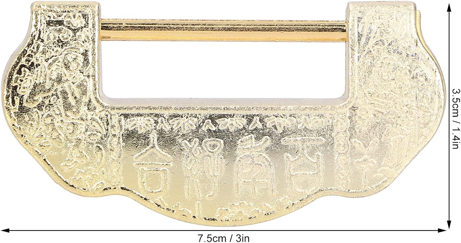 Generic Chinese Antique Brass Padlock, Exquisite Texture Design Retro Looking Decorative Lock for Jewelry Box Cabinet, with Durable Brass Material (Color)