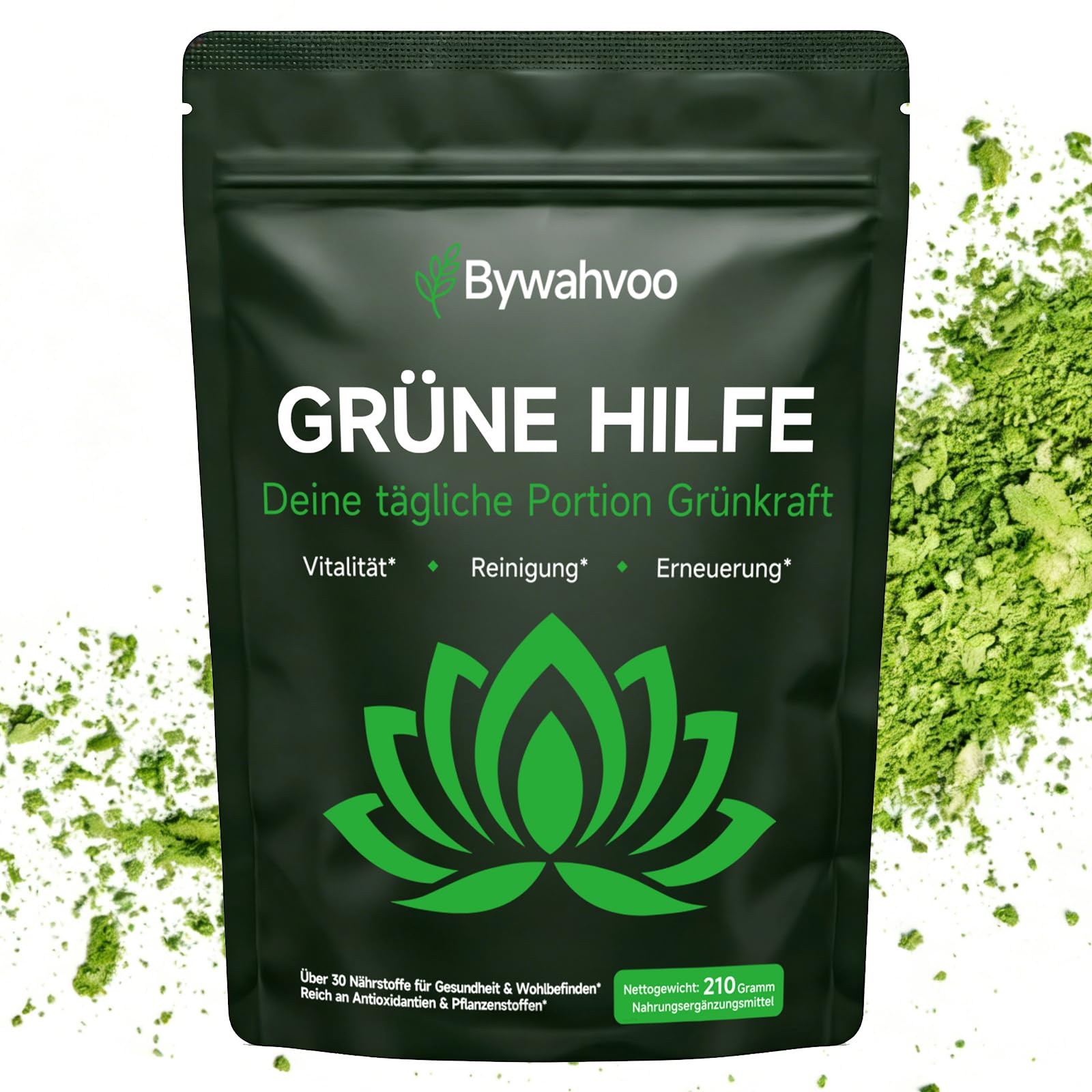Grünes Entgiftungspulver 210g – Greens Superfood Pulver mit Spirulina, Gerstengras, Inulin & Probiotika – Ballaststoffreich & Vegan – Grüner Natur Helfer für tägliche Balance