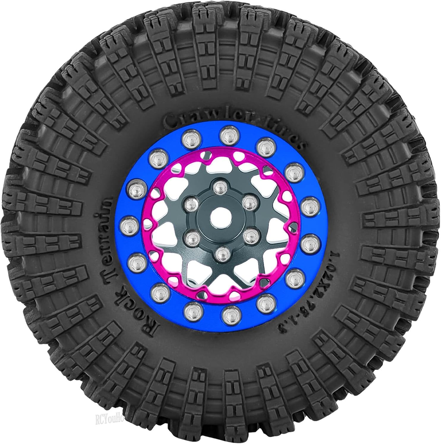 RC 1.3" Beadlock Wheel Tires Set/RC Wheels and Rim for 1/18 1/24 Trx4m SCX24 FCX24 RC Crawler Car,Aluminum 1.3 Wheel Rim Soft Rubber Tires w/Wheels Ring,Titanium