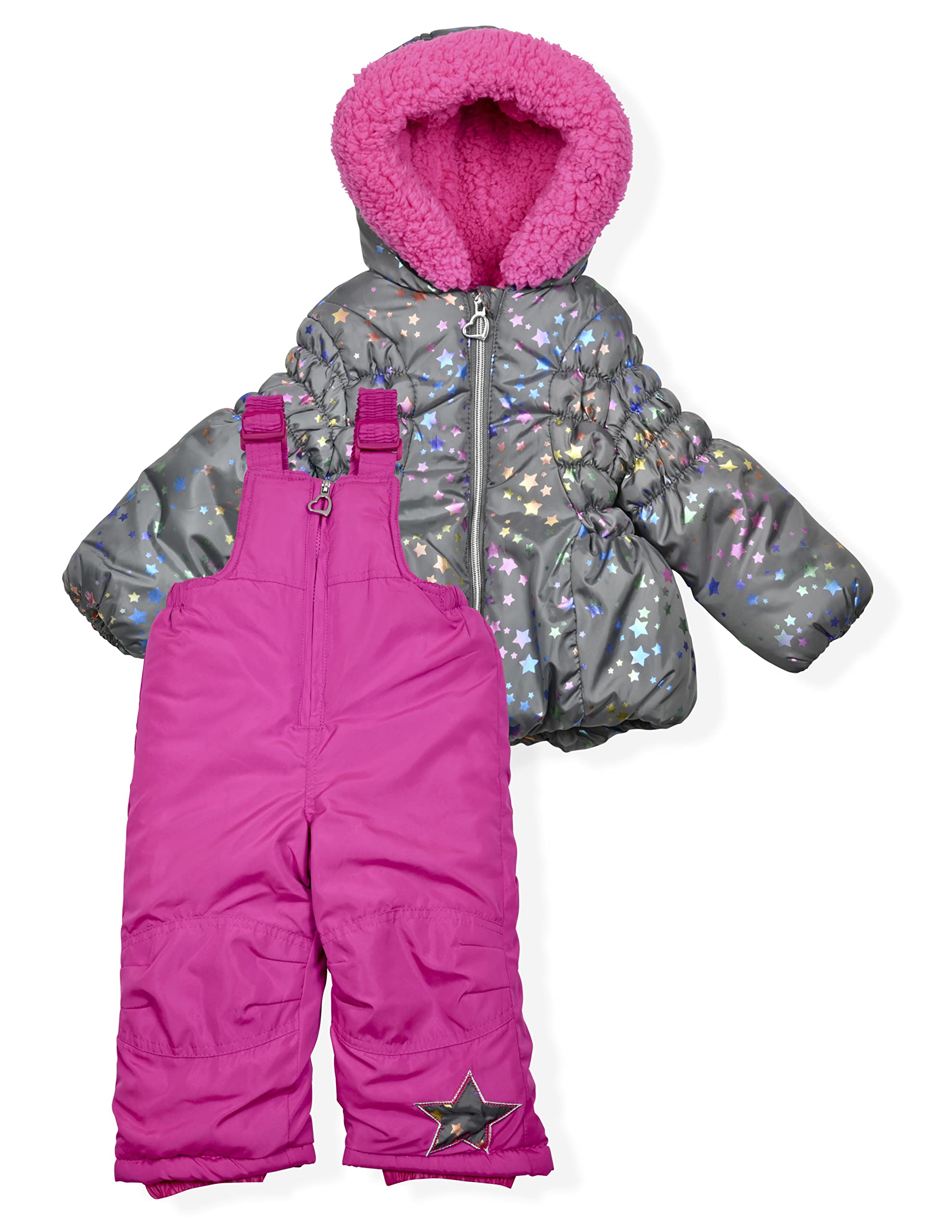 Arctic Quest Girls' Bib Snow Pants and Ski Jacket Water-resistant Snowsuit for Kids Winter Jacket for Girls Hooded