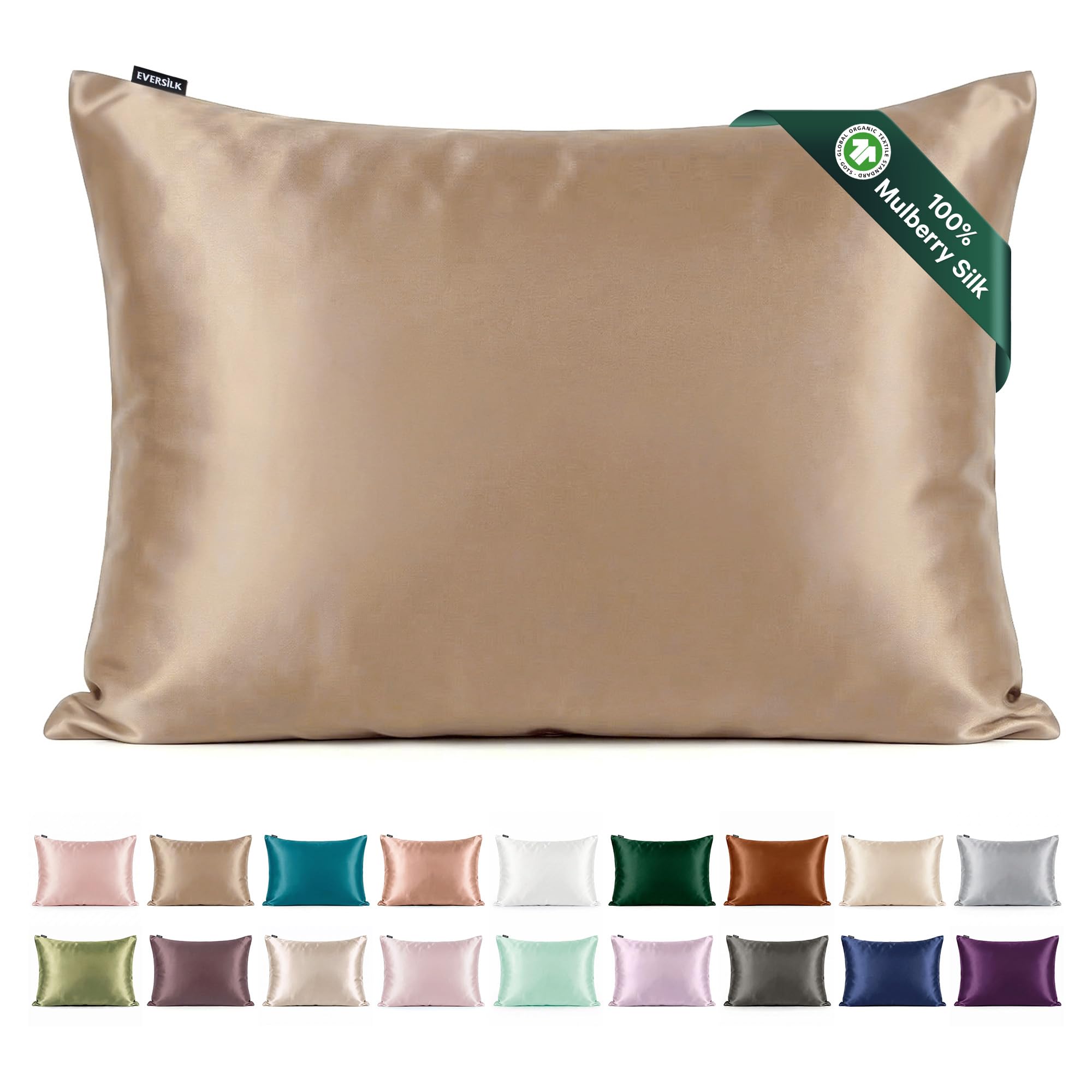 Mulberry Silk Pillowcase for Hair and Skin: 22 Momme Both Sides 100% Pure Silk Pillow Case with Hidden Zipper - Natural Pillow Cover for Cooling Sleep 1 Pack Taupe
