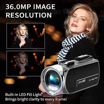 Video Camera Camcorder 4K 36MP Vlogging Camera for YouTube 30FPS Digital Camera 3.0 Inch 270° Rotating IPS Screen Camera with 18X Digital Zoom, Tripod, 32G Card & Batteries