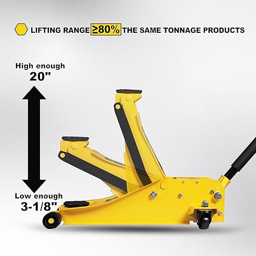 Miniatura 3 de YELLOW JACKET Bomba doble hidráulica de 3 toneladas para elevación rápida del automóvil, gato de servicio de perfil bajo, capacidad de 6600 libras