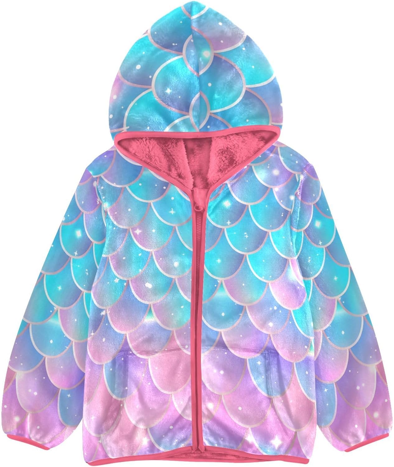 ALAZA Romantic Fish Scales Hoodie Jacket for Girls Toddler Fleece Zip Up Coat Plush Jacket for 3 Years