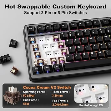 YUNZII B75 PRO MAX 75% Mechanical Keyboard (Black, Cocoa Cream V2 Switch) | QMK/VIA, Wireless Keyboard with Screen and Knob, Custom Hot Swap, Gasket Mount, Creamy Switches, RGB for Gaming/Win/Mac