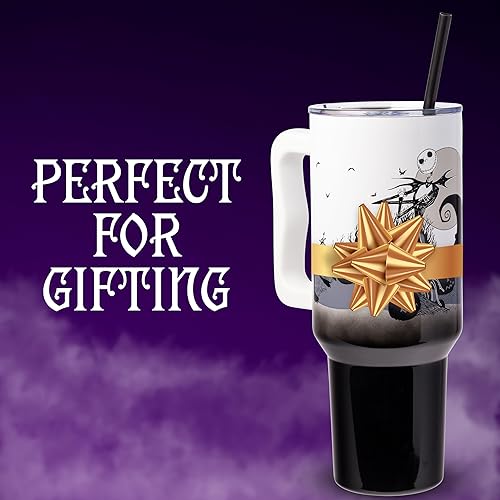 Miniatura 6 de Silver Buffalo Disney Nightmare Before Christmas by Tim Burton Jack Skellington Hill and Moon - Vaso de acero inoxidable con asa y pajilla, cabe en