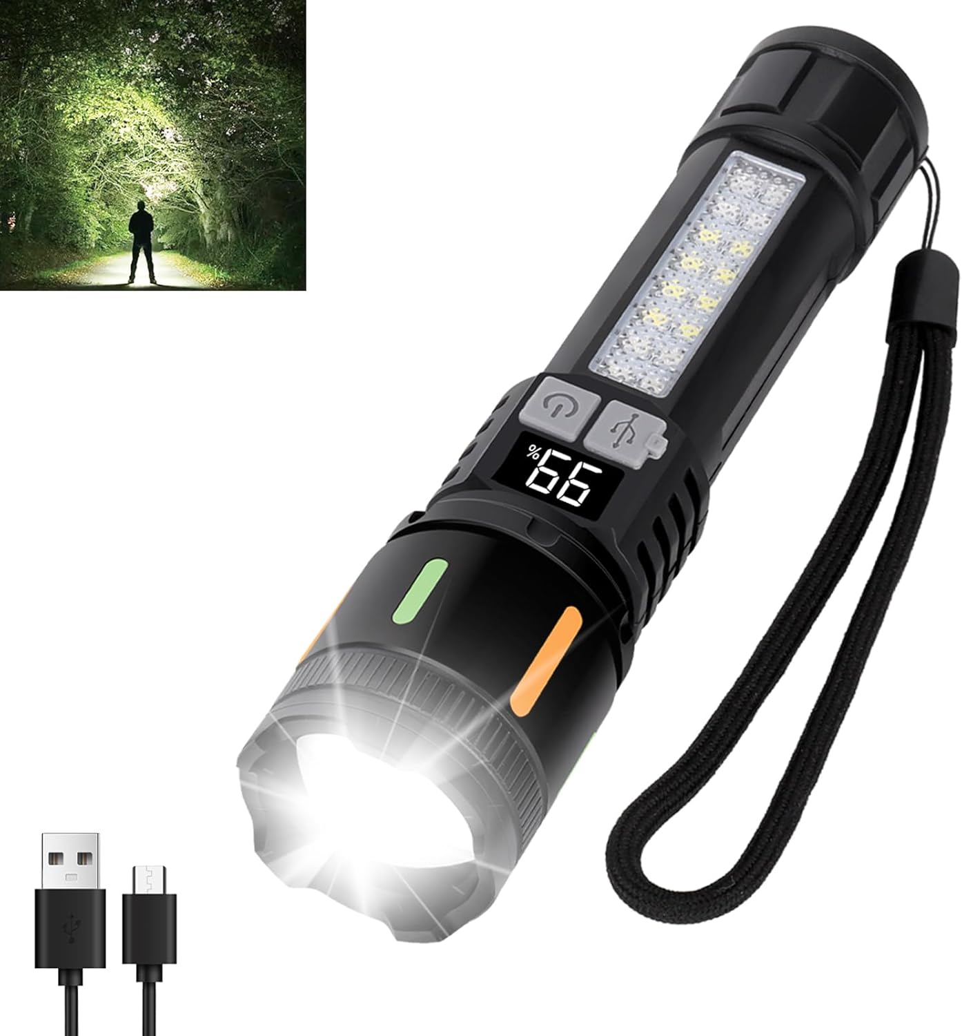 Flashlights High Lumens Rechargeable 3 Packs, 900,000L Handheld Tactical Led Flashlight High Powered with 5 Light Modes, Cob Side Light, USB C, Zoomable, Super Bright Flash light for Emergency