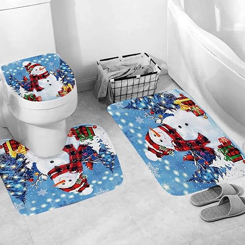 Miniatura 4 de DDS-DUDES Juego de cortinas de ducha de Navidad para decoración de baño, cortinas de regalo de muñeco de nieve de Navidad con ganchos para alfombra,