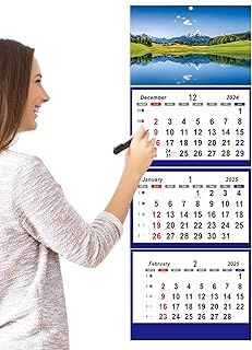 2025 年の 3 か月表示カレンダー、2025 年の 3 か月壁掛けカレンダー - 平置きカレンダー,縦型 3 か月表示カレンダー、2024 年 12 月から 2026 年 1 月までの毎日の整理と計画のためのカレンダー