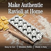Vista 2 de Molde para ravioles – Cortador de pasta para hacer 12 raviolis redondos de 2 pulgadas – Máquina de pasta rellena fácil de usar con rodillo de madera