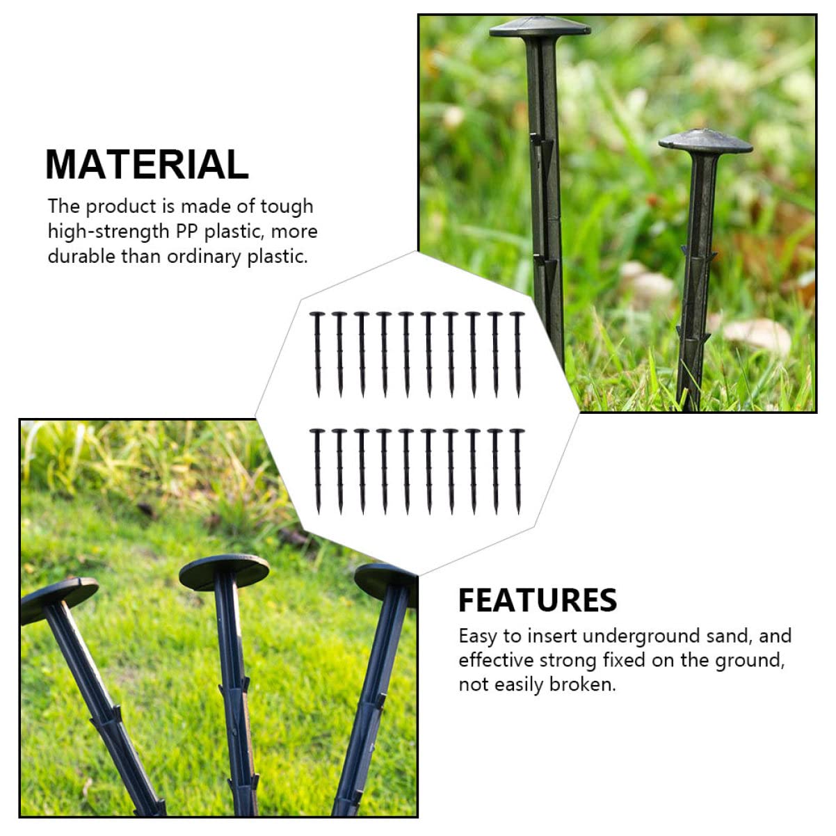 TOYANDONA Piquets de Jardinage en Plastique 60 Pcs pour Fixation Sol Outil de Jardinage Anti-Mauvaises pour Bâches et Filets d'Ombrage