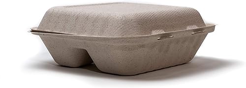 Miniatura 4 de Green Wave Ovation OV-B093 - Contenedores de alimentos con 3 compartimentos de 9 x 9 x 3 pulgadas, aspecto de mármol, 100% compostable, desechables,