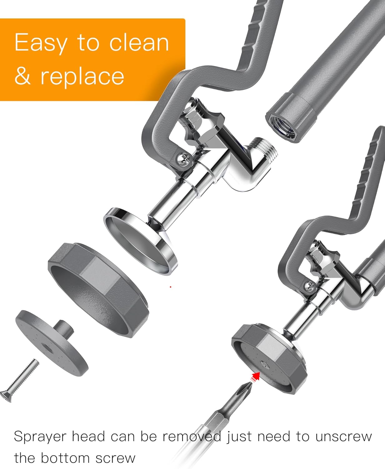 Commercial Sink Sprayer Pre Rinse Sprayer with Ergonomic Handle 1.42GPM Dish Spray Nozzle Spray Valve,Polished Chrome Finished Faucet Parts for Commercial Kitchen Sink(Gray)