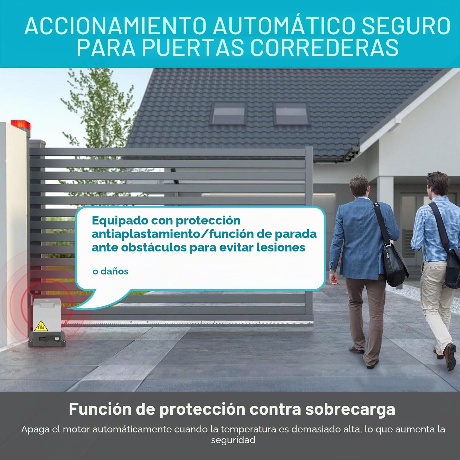 370W Motor Puerta Corredera 12M automatismo para cancelas batientes automatismo para puertas de garaje hasta 800 kg, Control Remoto 50 m, con 2 mandos a distancia