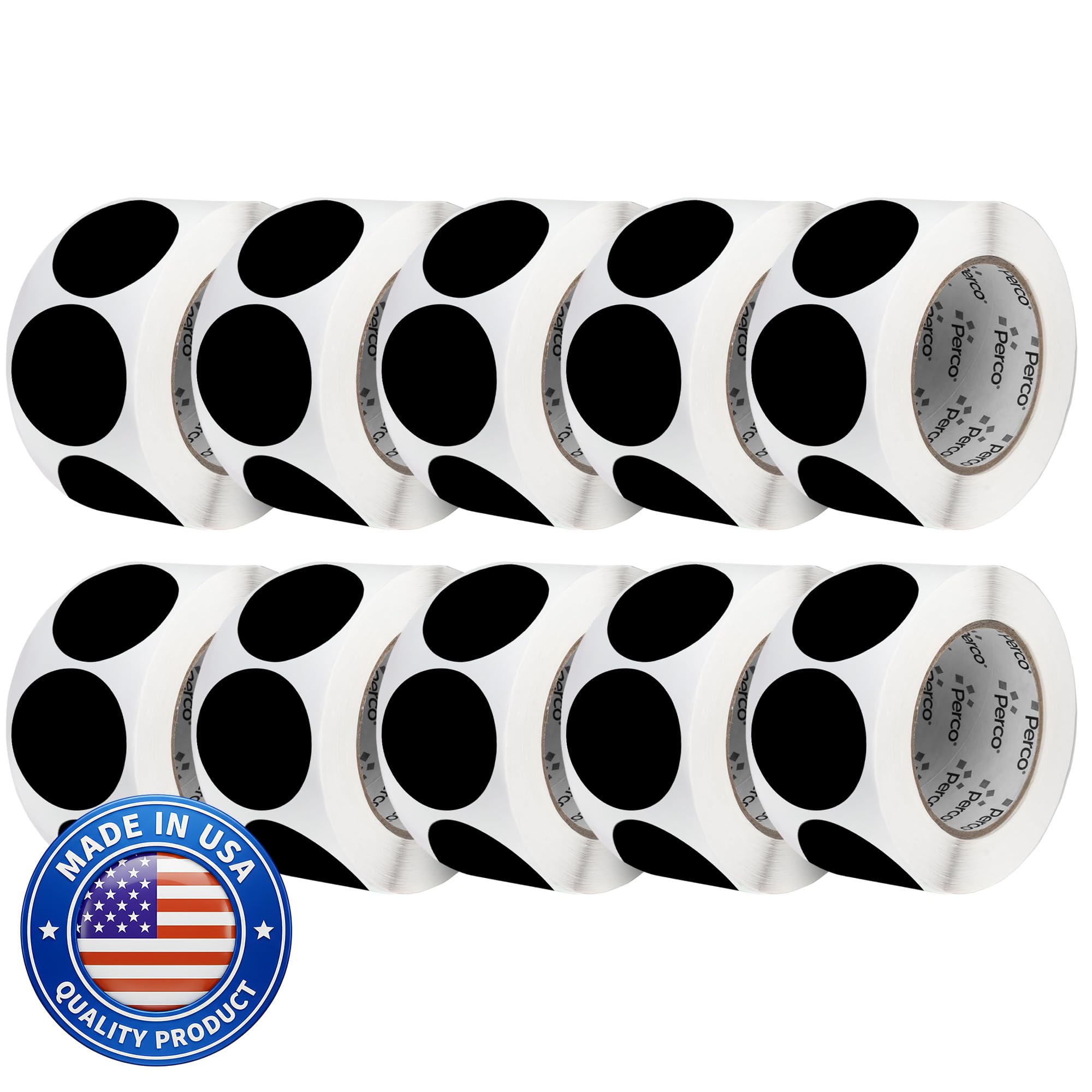 Perco Black Perforated Round Circle Dot Sticker 3-Inch Labels — 10 Rolls, 5,000 Stickers - Bold Signage, Logo Stickers, Warning &amp; Instruction Labels, Strong Adhesive - Made in USA