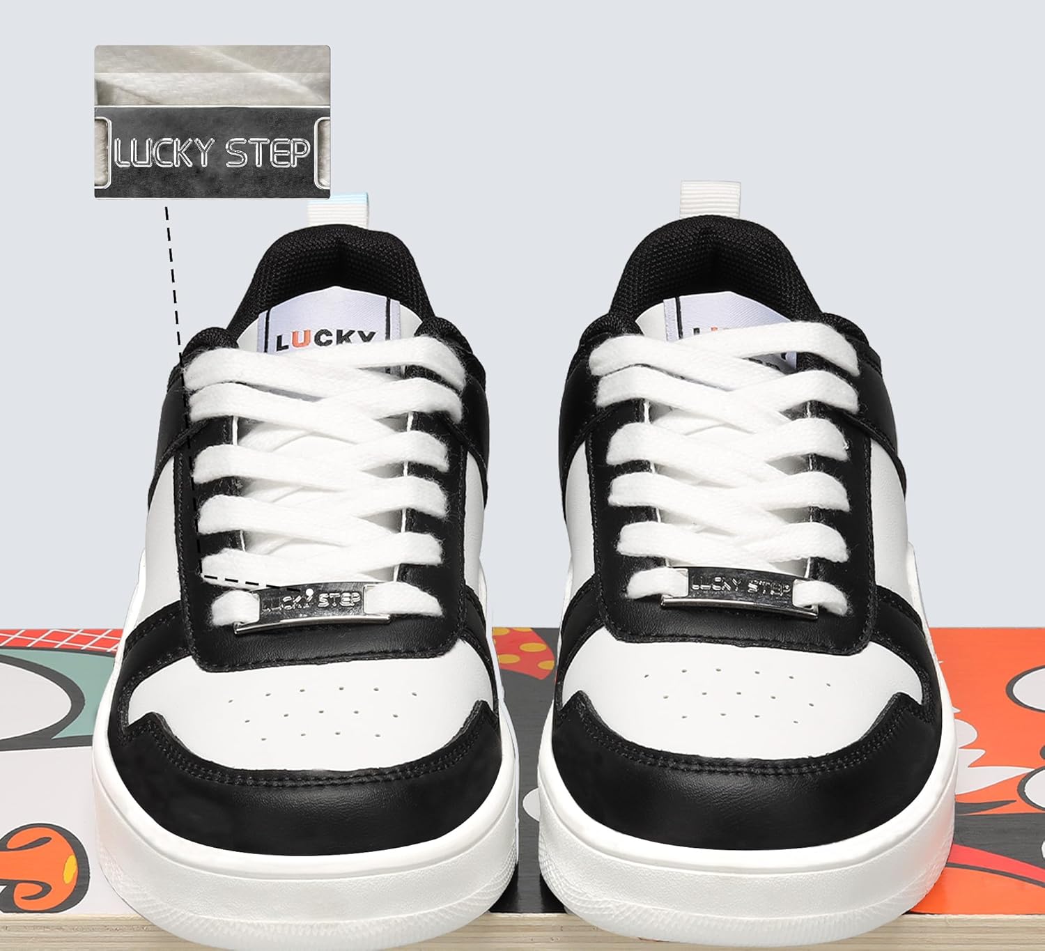 LUCKY STEP Women Fashion Sparkle Rhinestone Sneakers White Leather Low Top Tennis Shoes Lace Up Casual Comfortable Walking Shoe - Image 3