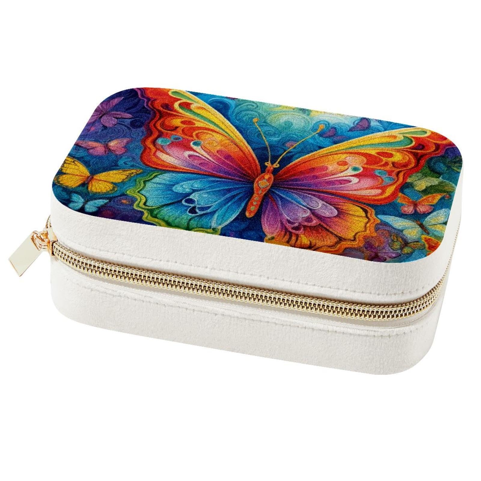 Boîte à bijoux portable pour boucles d'oreilles et bagues à motif papillon