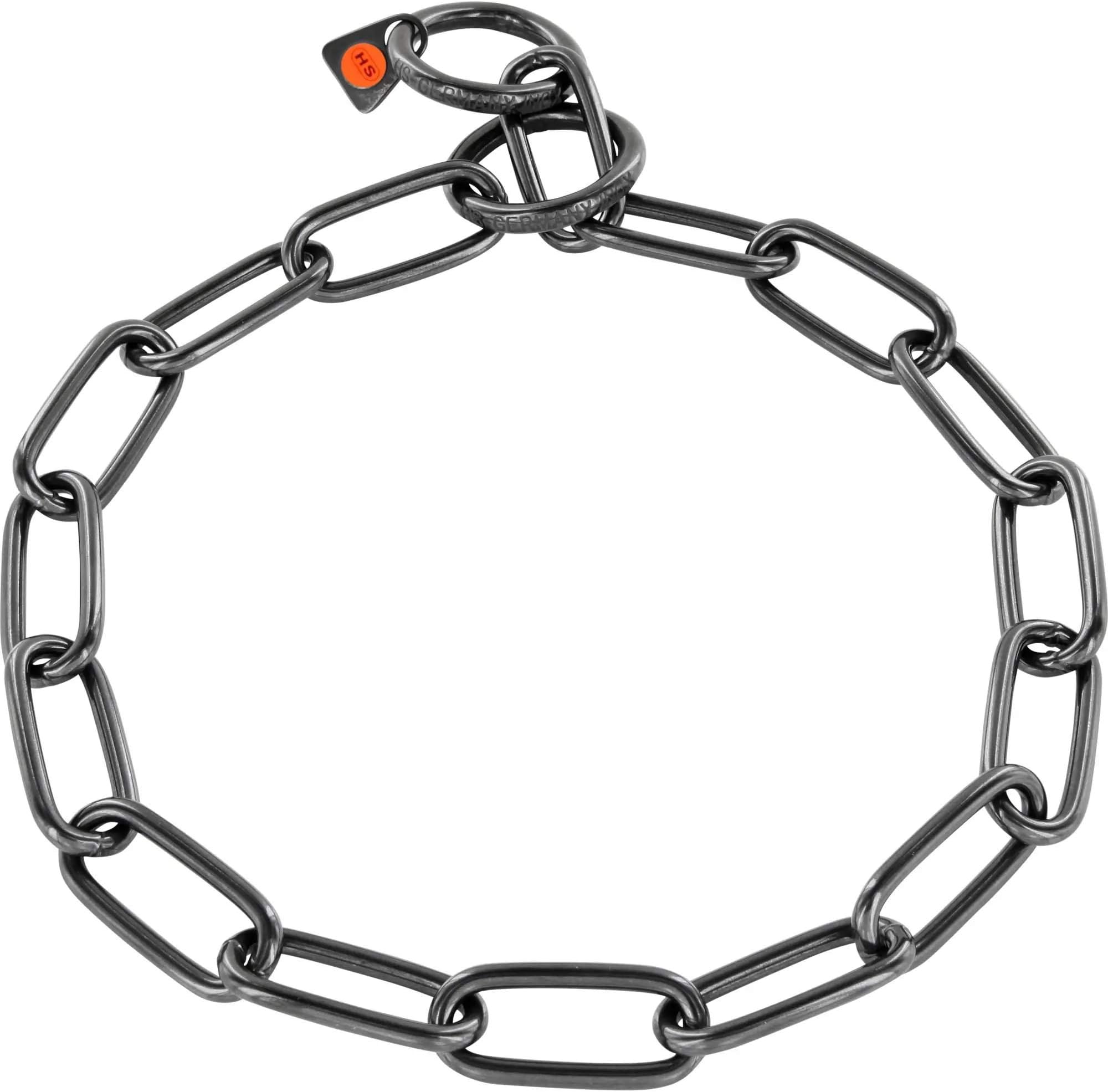 Black Stainless Steel Long Link Fur Saver Chain Collar, 22" Overall Length, 4 mm Wire Gauge