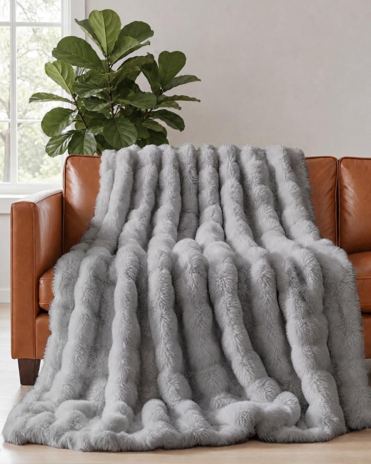 Faux Fur Throw Blanket - Throw Size Bubble Blanket - 50x60, Grey