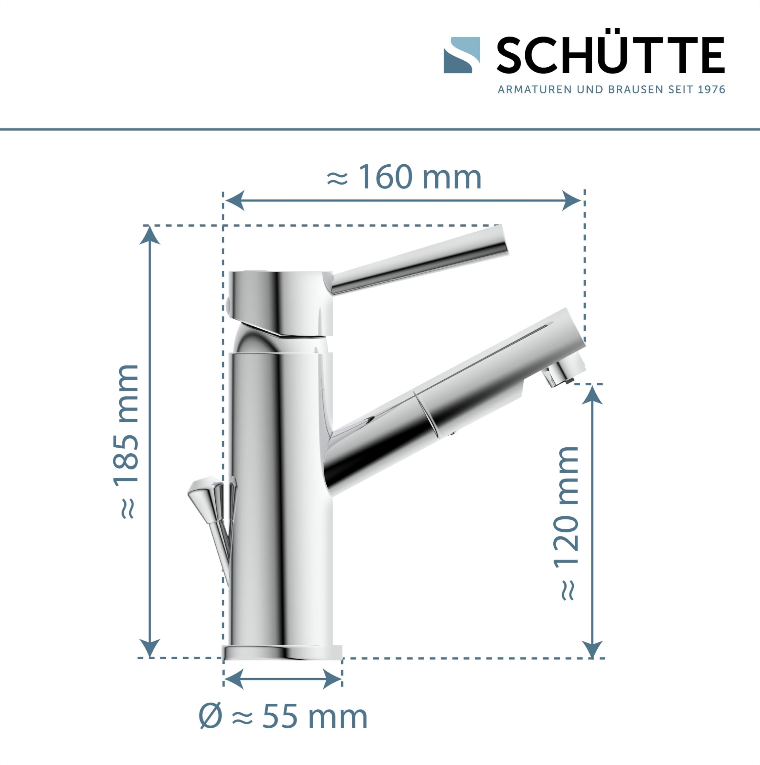 Mezclador de lavabo SCHÜTTE CORNWALL de baja presión, mezclador de baño, monomando con desagüe automático, cromado