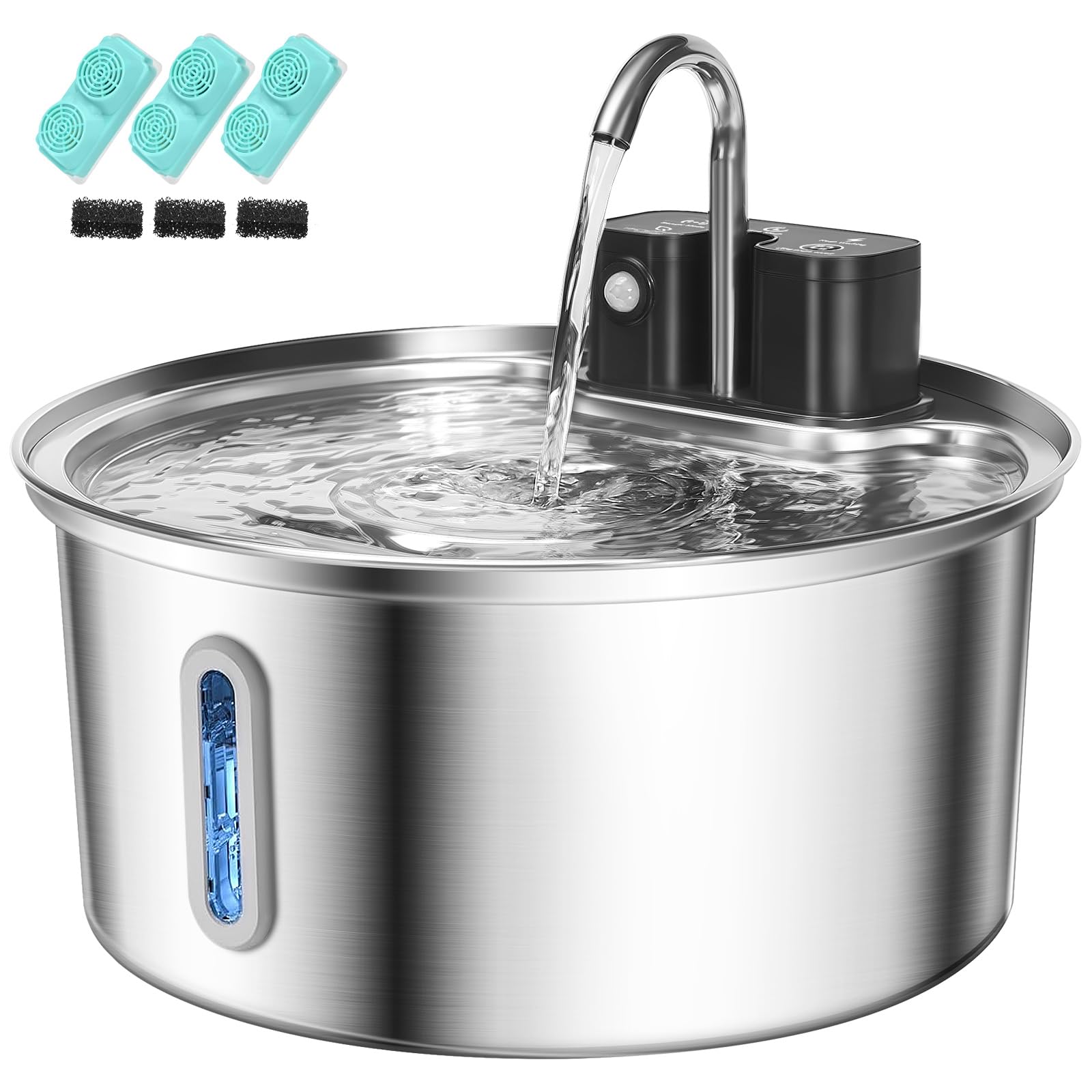 Fuente Para Gatos Inalámbrica Con Sensor De Movimiento Y Batería De 45 Días, Acero Inoxidable, 3.2 Litros, Incluye Filtro