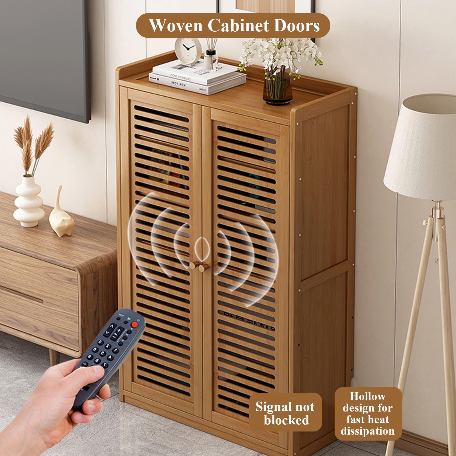 Armadio di archiviazione router WiFi, scatola nascosta e presa elettrica per la gestione dei cavi, armadio indipendente per casa/ufficio, nero, 59 x 25 x 67 cm