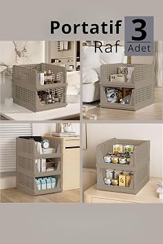 Mithra Life 3 Katlı Kayar Raf Organizer Dolap İçi Kıyafet Aksesuar Düzenleyici Bej 45x35 cm MIT1259