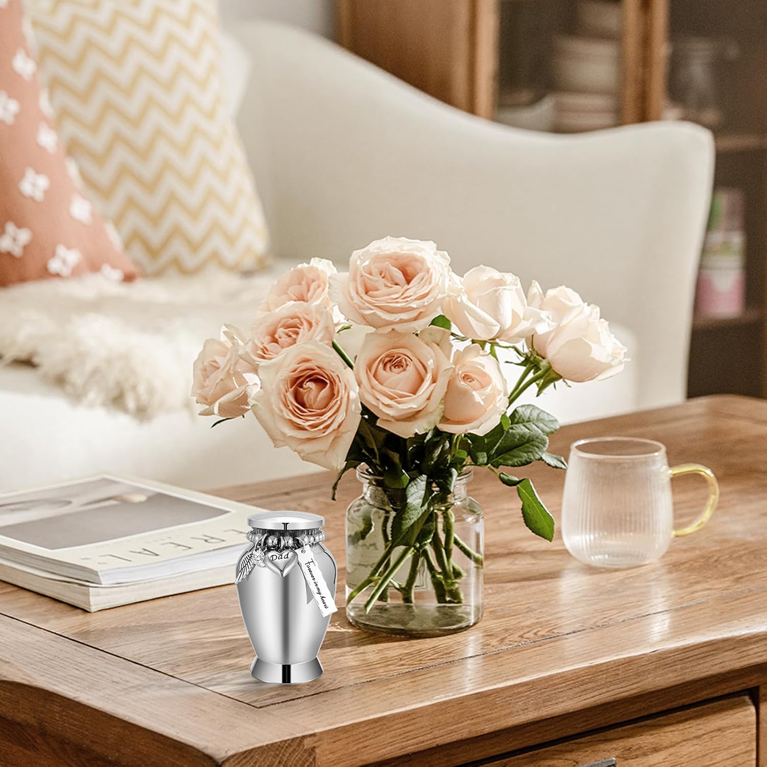 Small Urns for Human Ashes Keepsake with Case Mini Cremation Urns for Loss of Loved One Stainless Steel Keepsake Urn for Ashes Compact Memorial Container (Small, Heart Dad with Box)