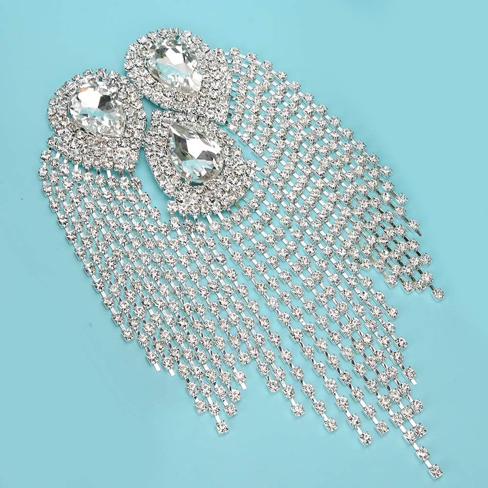 HEEPDD Rhinestone Chain, Crystal Glass Rhinestone Applique Sewing Tassel DIY Clothes Party Dresses Accessories 11x18cm