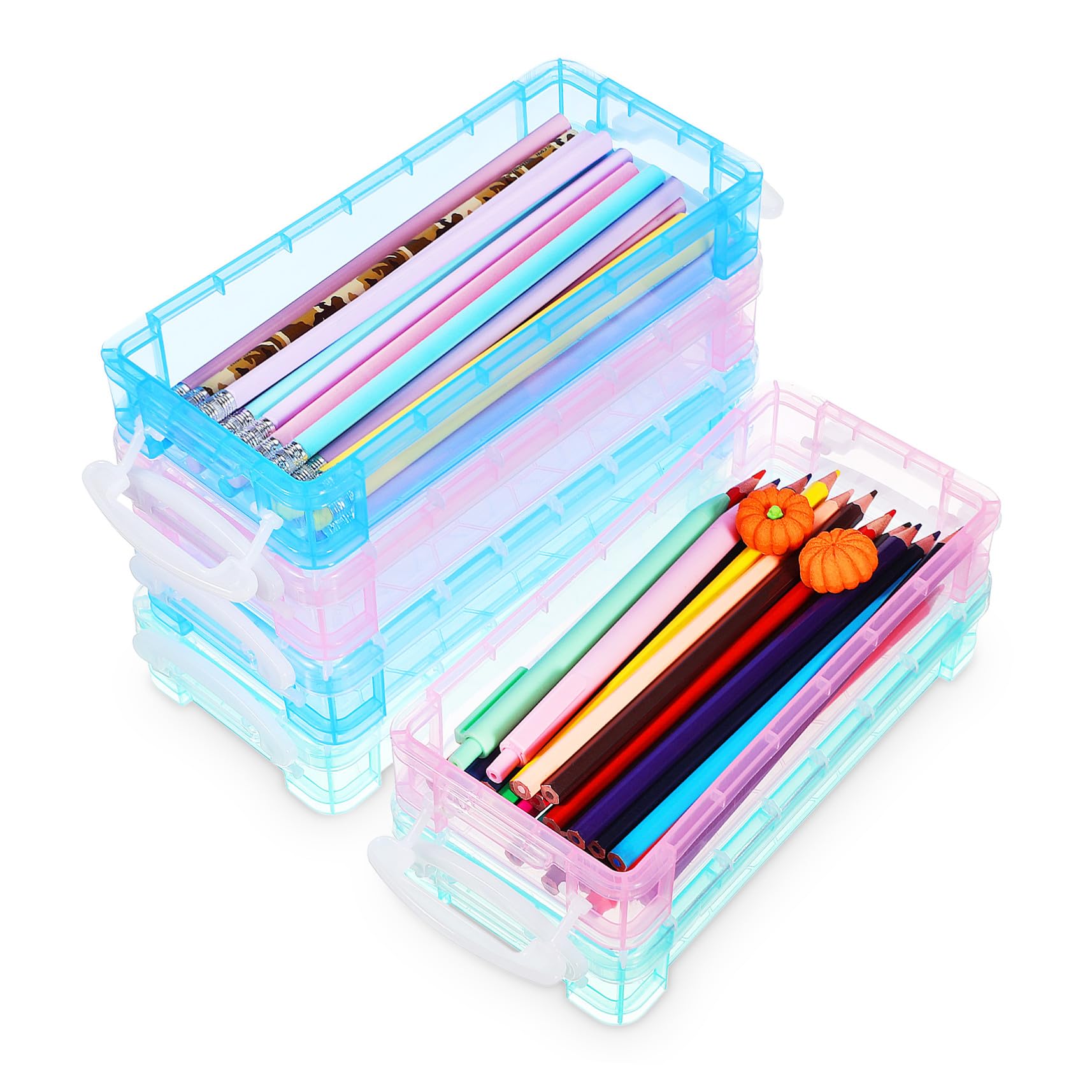 WOONEKY Caja de Lápices Transparente Gran Capacidad de Plástico, 6 Piezas
