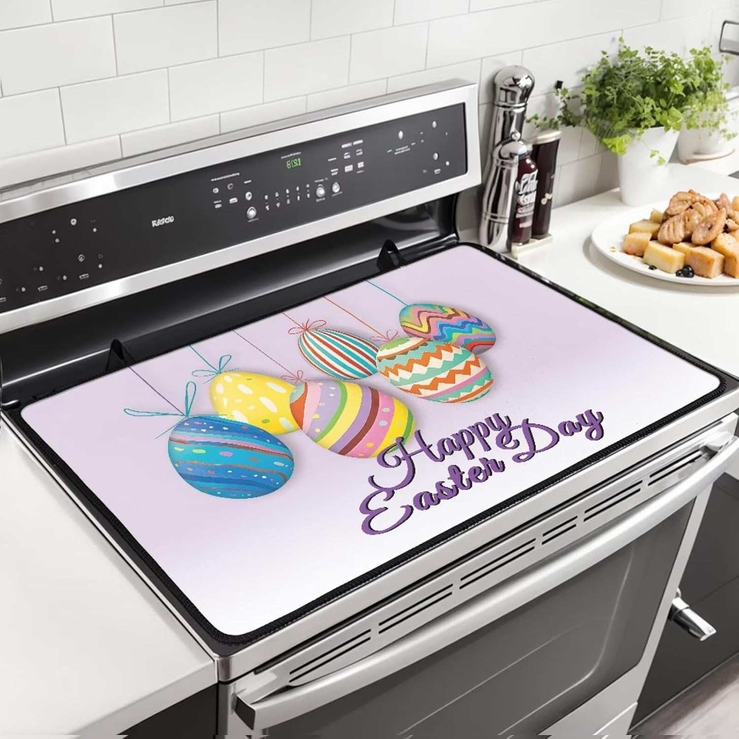 Happy Easter Day Stove Top Covers For Electric Stove With Lanyard Stove Mat Ceramic Stove Guard Stove Top Protector 29 X 21 IN Dish Drying Mats For Kitchen (Purple)