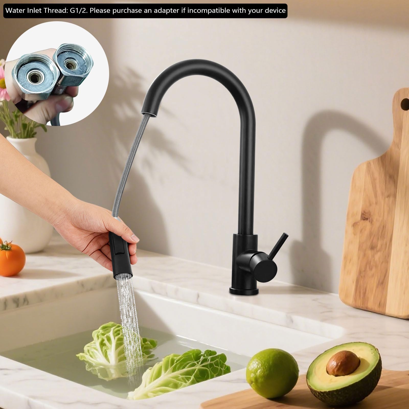 Grifo de cocina de acero inoxidable 304, extensible, giratorio 360 grados